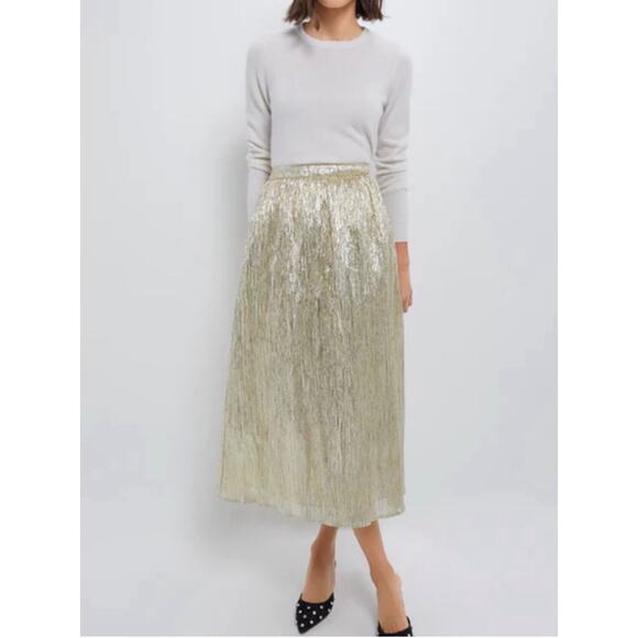 TUCKERNUCK Hyacinth House Gold Metallic Plisse Gloria Midi Skirt NWT Size Large - Picture 4 of 10